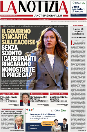 Prima pagina La Notizia di oggi - Quotidiano nazionale