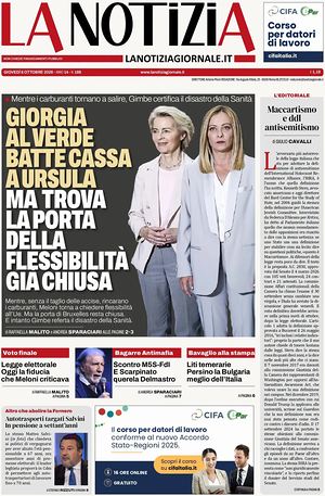 Prima pagina La Notizia di oggi - Quotidiano nazionale