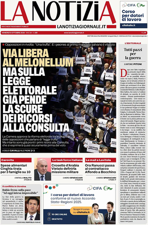 Prima pagina La Notizia di oggi - Quotidiano nazionale