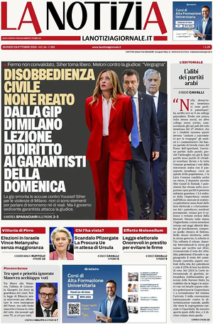 Prima pagina La Notizia di oggi - Quotidiano nazionale