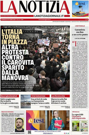 Prima pagina La Notizia di oggi - Quotidiano nazionale