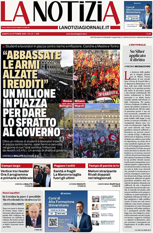 Prima pagina La Notizia di oggi - Quotidiano nazionale