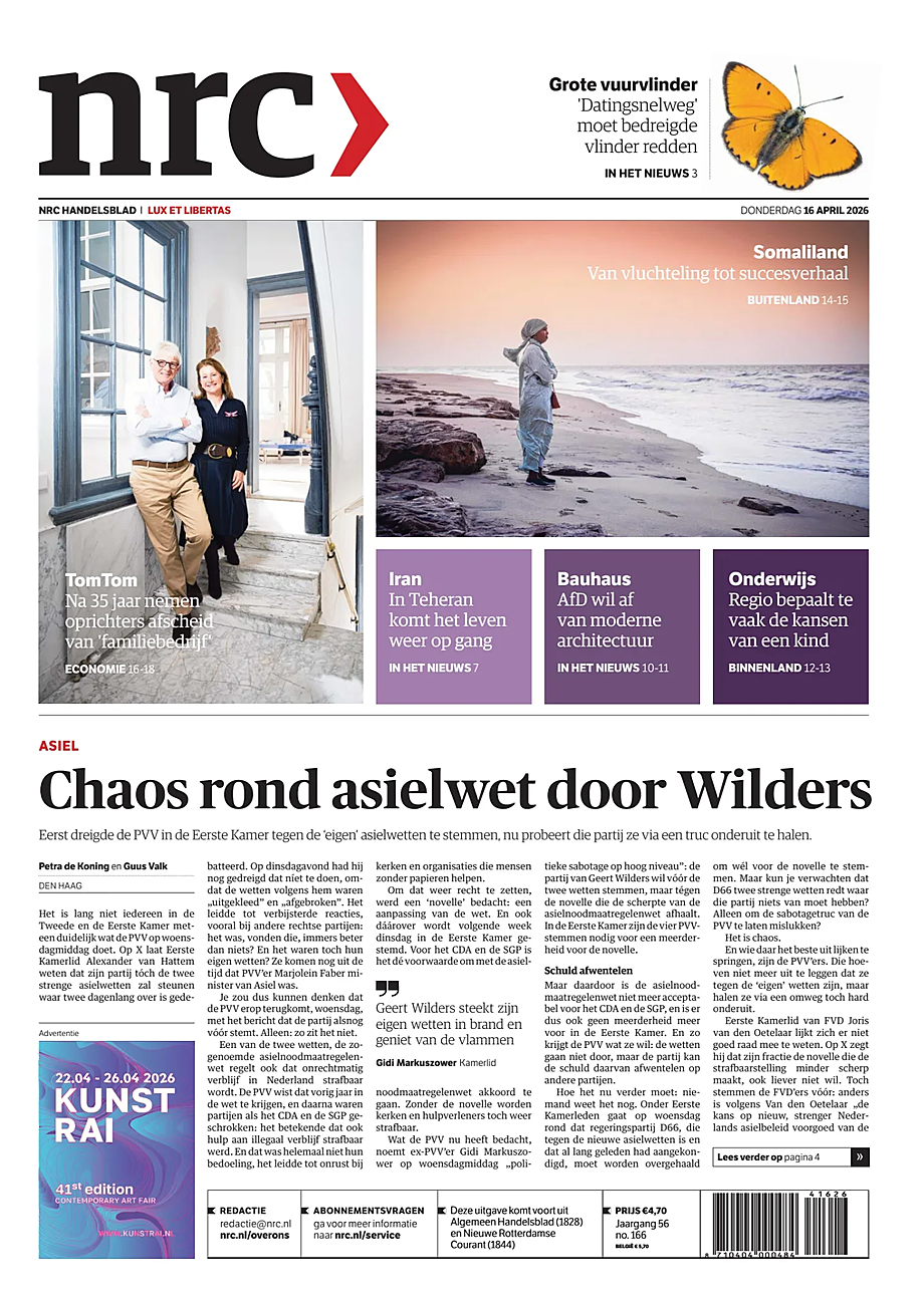 Prima pagina NRC di oggi - Edicola 16 Aprile 2026