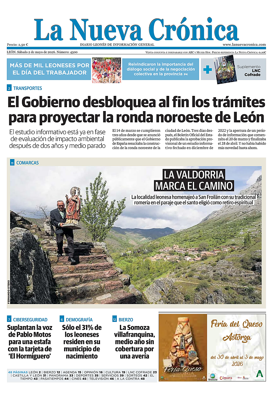 Portada La Nueva Crónica de hoy - Quiosco 2 mayo 2026
