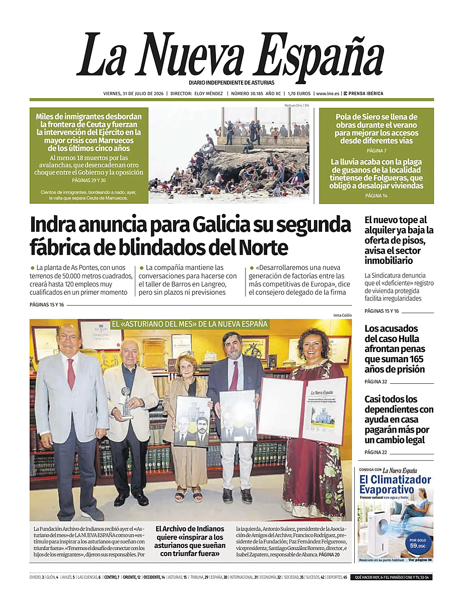 Portada La Nueva España de hoy - Quiosco 31 julio 2026