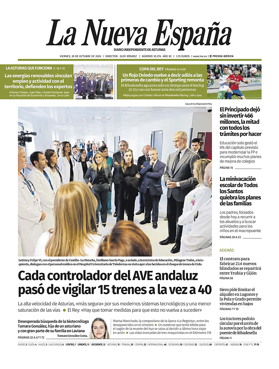 Portada La Nueva España de hoy - Quiosco 30 octubre 2026