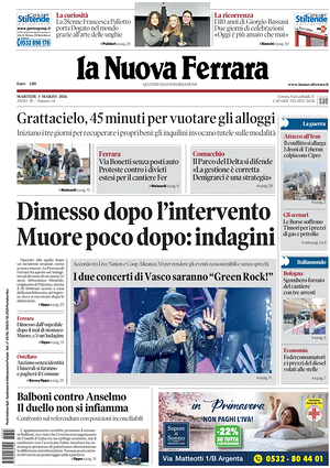 Prima pagina La Nuova Ferrara di oggi - Quotidiano regionale