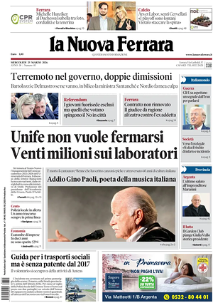 Prima pagina La Nuova Ferrara di oggi - Quotidiano regionale