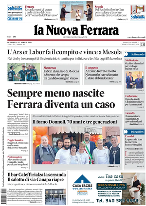 Prima pagina La Nuova Ferrara di oggi - Quotidiano regionale