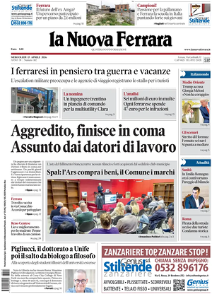 Prima pagina La Nuova Ferrara di oggi - Quotidiano regionale