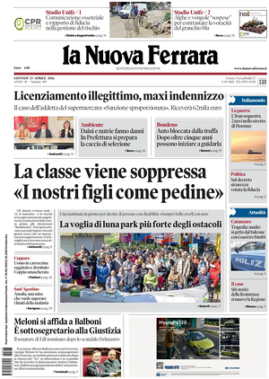 Prima pagina La Nuova Ferrara di oggi - Quotidiano regionale