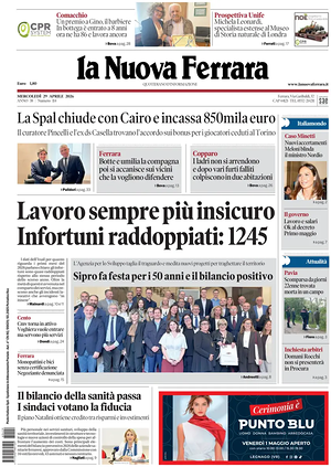 Prima pagina La Nuova Ferrara di oggi - Quotidiano regionale