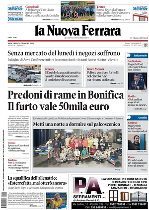 Prima pagina La Nuova Ferrara di oggi - Quotidiano regionale