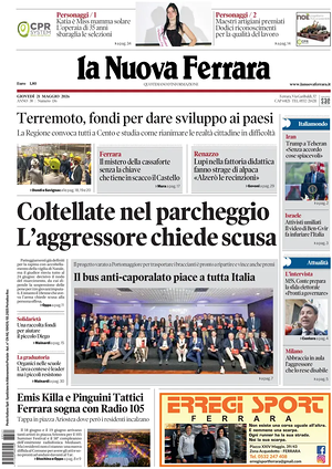 Prima pagina La Nuova Ferrara di oggi - Quotidiano regionale
