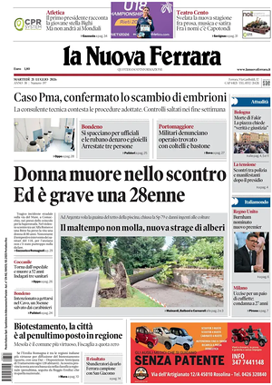 Prima pagina La Nuova Ferrara di oggi - Quotidiano regionale
