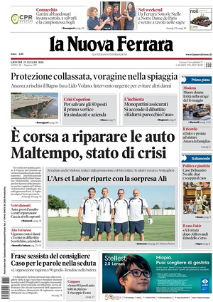 Prima pagina La Nuova Ferrara di oggi - Quotidiano regionale
