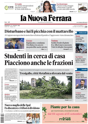 Prima pagina La Nuova Ferrara di oggi - Quotidiano regionale