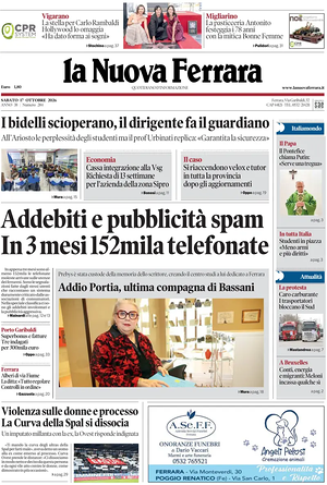Prima pagina La Nuova Ferrara di oggi - Quotidiano regionale