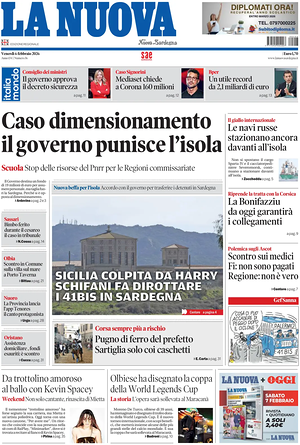 Prima pagina La Nuova Sardegna di oggi - Quotidiano regionale