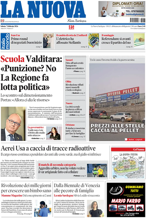 Prima pagina La Nuova Sardegna di oggi - Quotidiano regionale