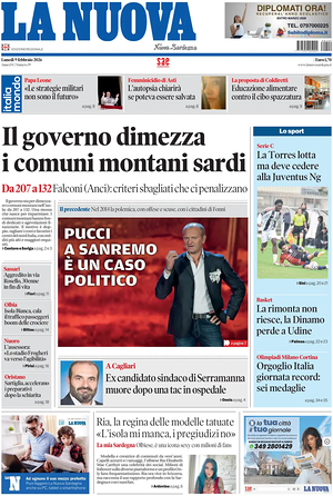 Prima pagina La Nuova Sardegna di oggi - Quotidiano regionale