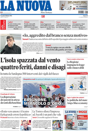 Prima pagina La Nuova Sardegna di oggi - Quotidiano regionale