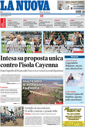 Prima pagina La Nuova Sardegna di oggi - Quotidiano regionale