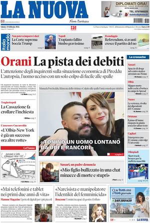 Prima pagina La Nuova Sardegna di oggi - Quotidiano regionale
