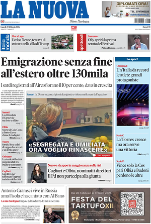 Prima pagina La Nuova Sardegna di oggi - Quotidiano regionale