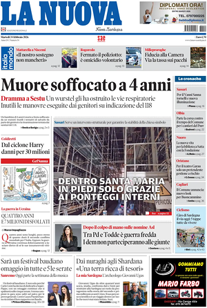 Prima pagina La Nuova Sardegna di oggi - Quotidiano regionale