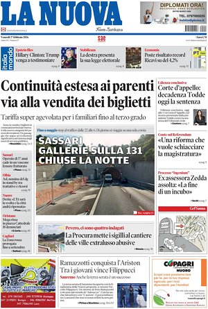 Prima pagina La Nuova Sardegna di oggi - Quotidiano regionale