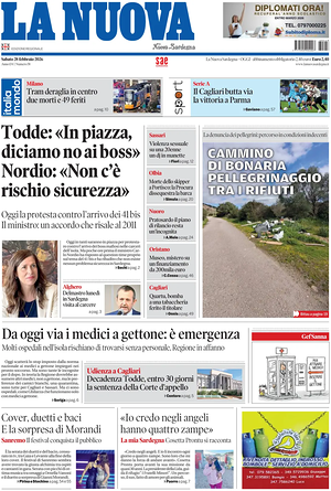 Prima pagina La Nuova Sardegna di oggi - Quotidiano regionale