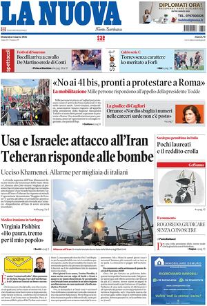 Prima pagina La Nuova Sardegna di oggi - Quotidiano regionale