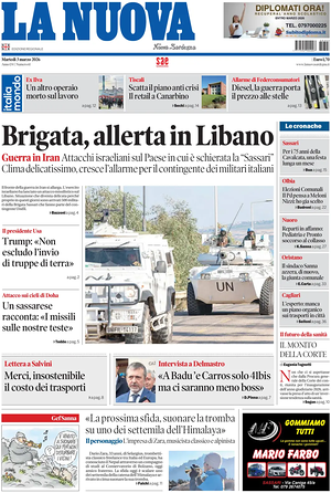 Prima pagina La Nuova Sardegna di oggi - Quotidiano regionale