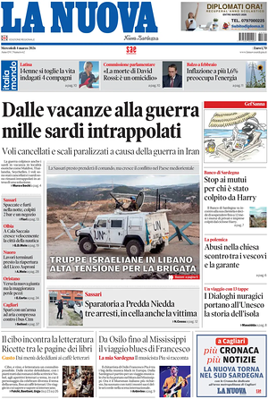 Prima pagina La Nuova Sardegna di oggi - Quotidiano regionale