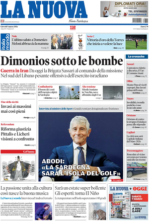 Prima pagina La Nuova Sardegna di oggi - Quotidiano regionale