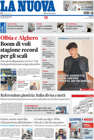 Prima pagina La Nuova Sardegna di oggi - Quotidiano regionale