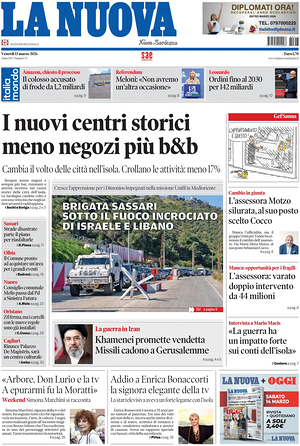 Prima pagina La Nuova Sardegna di oggi - Quotidiano regionale