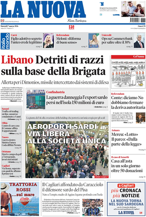 Prima pagina La Nuova Sardegna di oggi - Quotidiano regionale