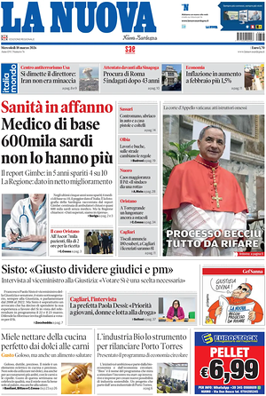 Prima pagina La Nuova Sardegna di oggi - Quotidiano regionale