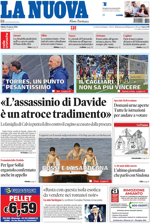 Prima pagina La Nuova Sardegna di oggi - Quotidiano regionale