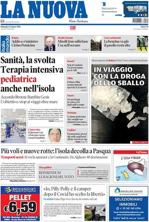 Prima pagina La Nuova Sardegna di oggi - Quotidiano regionale