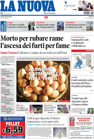 Prima pagina La Nuova Sardegna di oggi - Quotidiano regionale