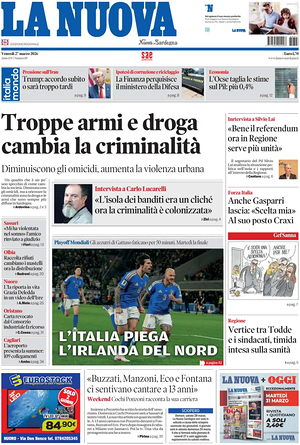 Prima pagina La Nuova Sardegna di oggi - Quotidiano regionale