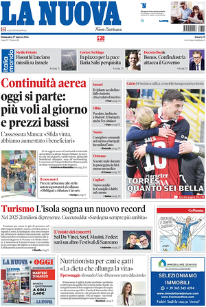 Prima pagina La Nuova Sardegna di oggi - Quotidiano regionale