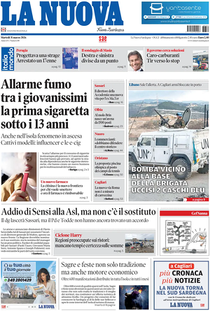 Prima pagina La Nuova Sardegna di oggi - Quotidiano regionale
