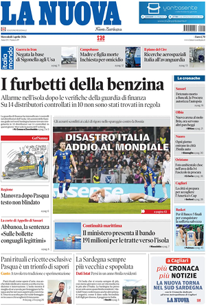 Prima pagina La Nuova Sardegna di oggi - Quotidiano regionale