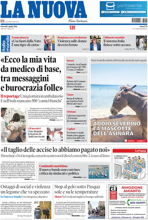 Prima pagina La Nuova Sardegna di oggi - Quotidiano regionale
