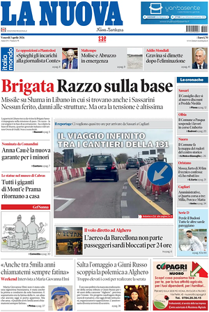Prima pagina La Nuova Sardegna di oggi - Quotidiano regionale