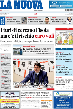 Prima pagina La Nuova Sardegna di oggi - Quotidiano regionale